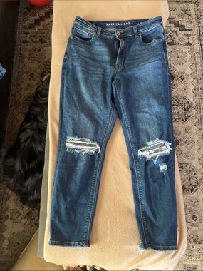 American Eagle Outfitters Women's Distressed Dark Blue Skinny Jeans